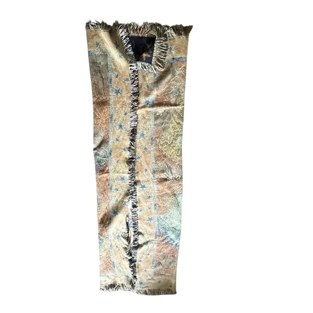 Angel tapestry blanket, celestial, stars border, woven, fringed, 44